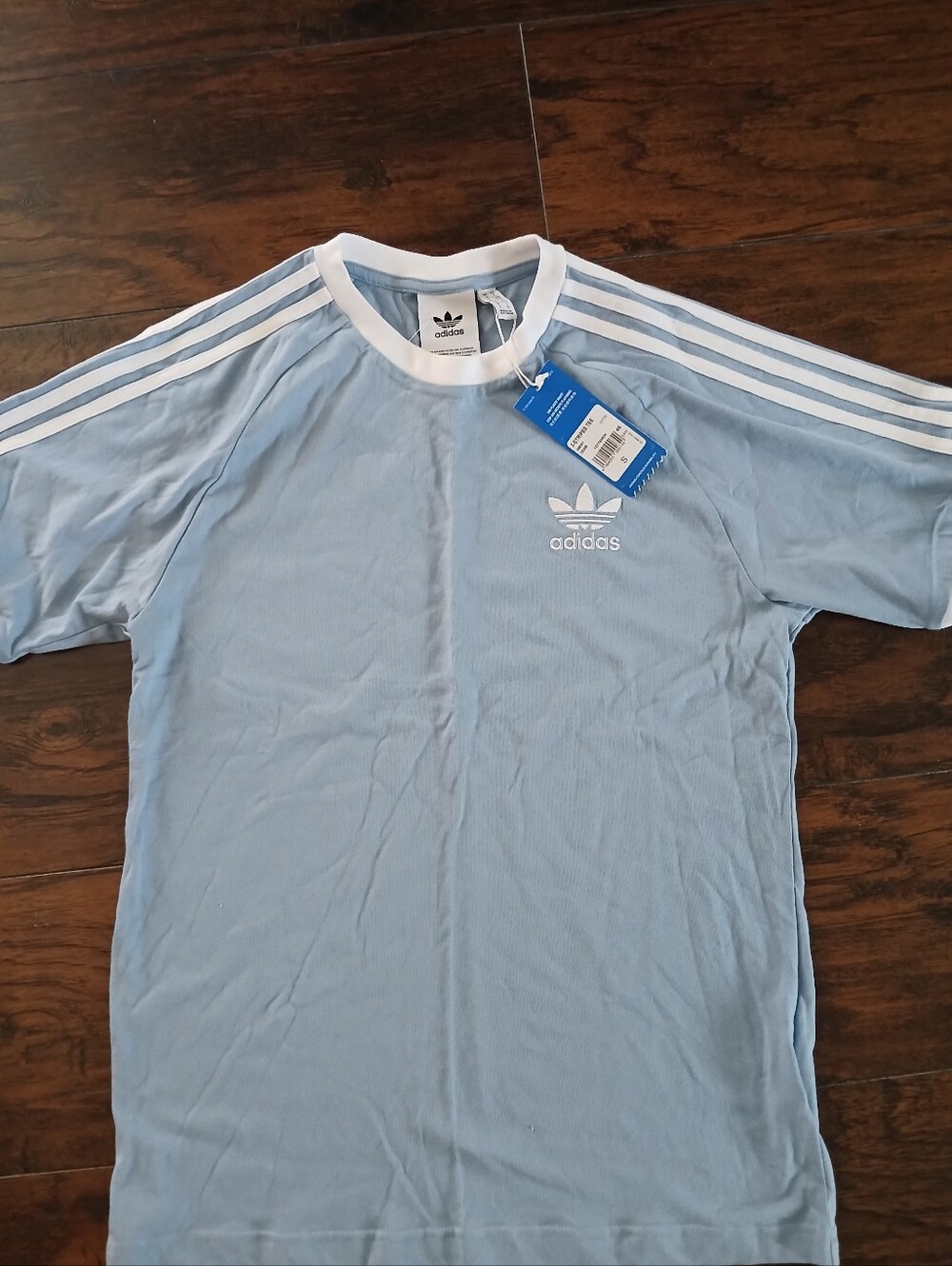 Men's adidas Light Blue Short Sleeve Trefoil Tee with White Stripes